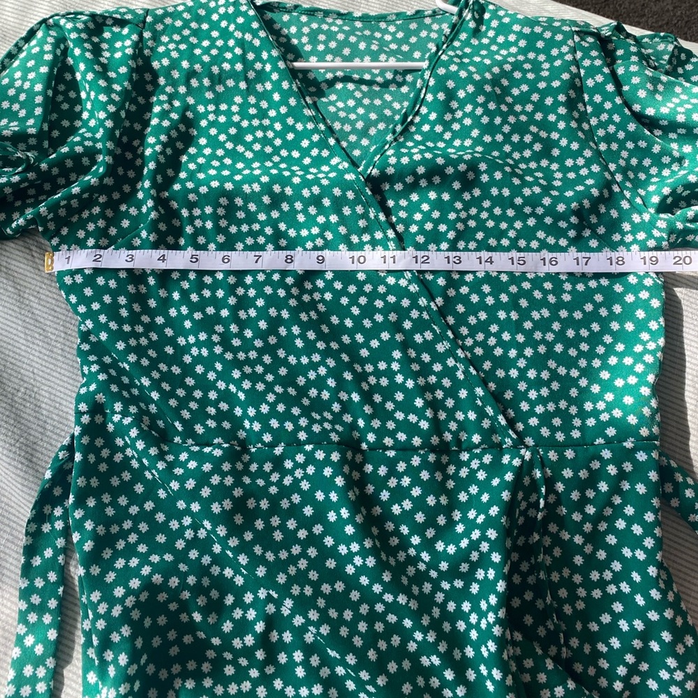 Evergreen Floral Print V-Neck Ruffle Trim Dress - Picture 6 of 8